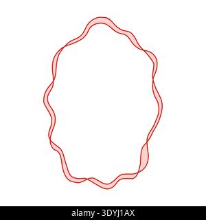 Whimsical red ribbon frame in coquette style. Curvy oval border perfect for journaling, notes, digital scrapbooking, packaging, girly design, cards, planners, stickers, and stationery. Stock Vector