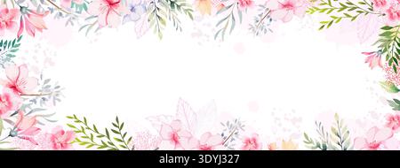 beautiful frame made of watercolor pink flowers. Hand drawn. Not AI, vector illustration Stock Vector
