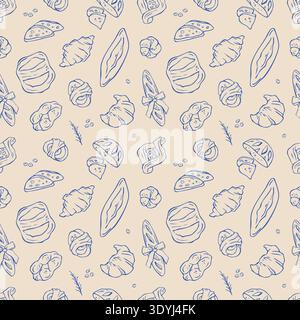 Seamless pattern of bakery doodles. Hand drawn food elements for morning meal design Stock Vector