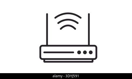 Black Line Router Icon – Minimalist WiFi and Network Device Vector Stock Vector