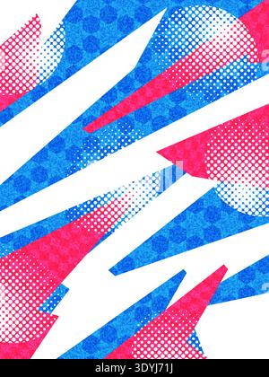 Modern Abstract Sport Background with Pink and Blue Dynamic Shapes, White Halftone Pattern, and Hexagon Texture Stock Vector