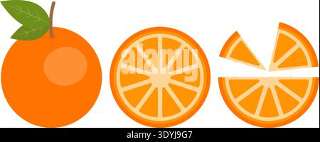 Fresh orange fruit vector set on transparent background. Flat style, EPS10 Stock Vector