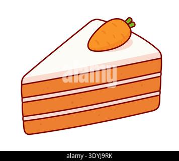 Carrot cake slice with cream cheese frosting and marzipan carrot decoration. Simple cartoon vector clip art illustration. Stock Vector