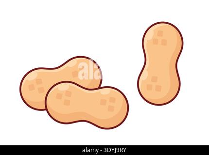 Raw peanuts in shells, simple cartoon drawing. Isolated vector clip art illustration. Stock Vector