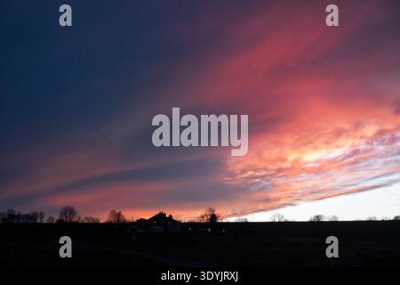 Dramatic sunset near Ribbllehead Viaduct, Yorkshire Dales Stock Photo