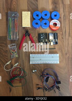 Layflat of different tools for electric wiring Stock Photo