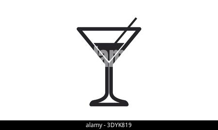 Black Martini Glass Icon – Minimalist Cocktail and Bar Drink Vector Stock Vector