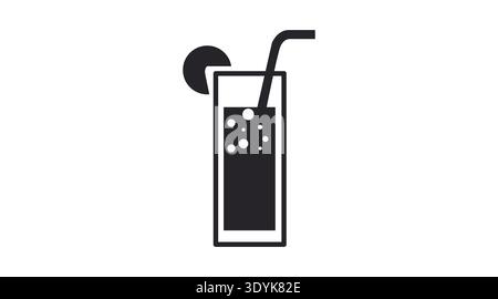 Black Long Drink Glass Icon – Beverage with Straw and Lemon Slice Vector Stock Vector