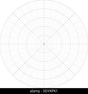 Black line radial grid texture on white background. FUI science round grid backdrop. Math or technological notebook blank circular sheet. Stock Vector