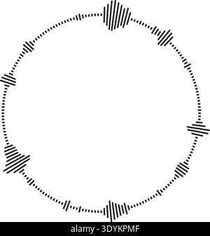 Vector circular sound wave pattern. Radial audio waveform illustration. Round equalizer with peaks. Stock Vector