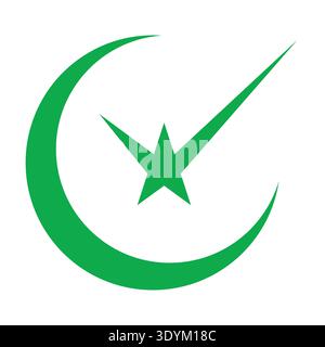 check mark approval, Islamic crescent moon, star, religious symbol Stock Vector