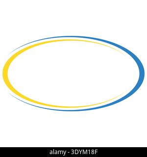 Blue and yellow overlapping ellipse rings, oval swoosh, stroke curve lines Stock Vector