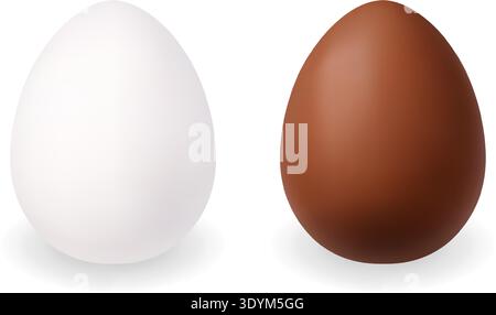 White and brown eggs isolated on white background. Realistic soft 3D vector illustration set Stock Vector