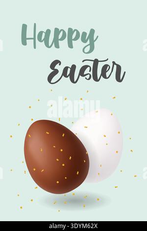 Happy Easter design with chocolate and white eggs. 3D realistic festive illustration Stock Vector