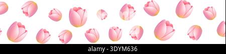Pink tulip seamless pattern. 3D realistic spring floral design Stock Vector