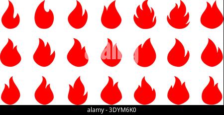 Set of red flame shapes. Minimal flat vector icons of fire shapes Stock Vector