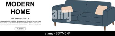 Modern vector layout with cozy sofa. Flat design furniture illustration for website, blog, or promotional materials. Stock Vector