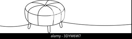 Round ottoman in minimal line art. Outline vector illustration for furniture and home decor. Stock Vector