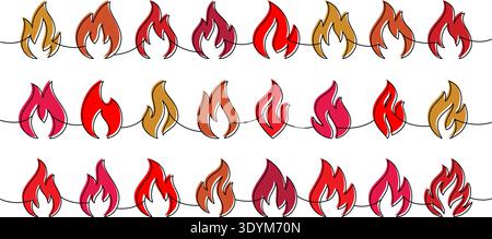 Vector fire clipart border. Decorative flame silhouettes in red and orange for banners, illustrations, and digital crafts Stock Vector