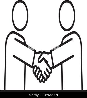 Outline illustration of two people shaking hands, symbolizing agreement, partnership, or greeting. Stock Vector