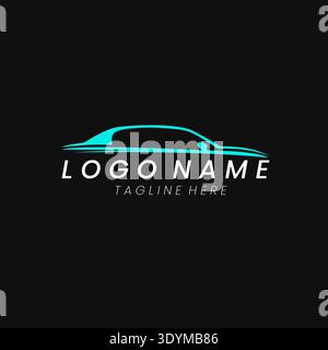 Modern car sketch line silhouette blue and green light isolated on black background in side view Stock Vector