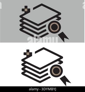 Iconic representation of adding new certified documents or quality papers in a stack. Stock Vector