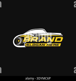 vintage car with red flames on the side and rear, depicted in a dynamic, cartoonish style against a clean white background Stock Vector