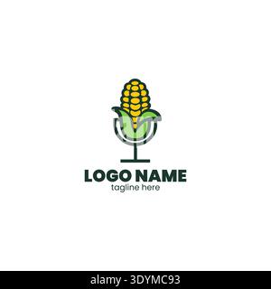 podcast talk show logo with mic and corn, colorful natural crops corn plant podcast logo with microphone icon illustration Stock Vector