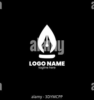 Unique writer logo with a pen and a burning candle concept Stock Vector