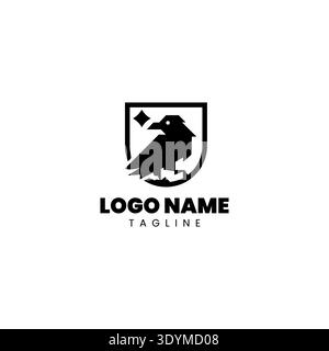 Black raven silhouette inside a shield emblem Stock Vector