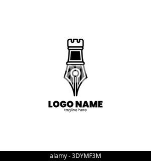 creative pen with castle fortress logo vector icon illustration design. suitable for business, education and author logo Stock Vector