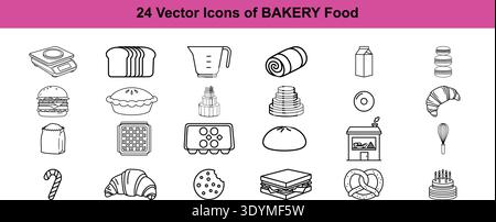 Collection of various bakery food icons in vector format for design purpose Stock Vector