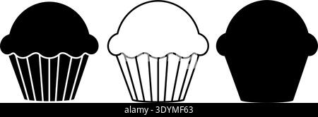 Three different views of cupcake line art illustration Stock Vector