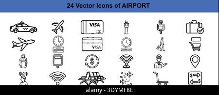 Airport icons set for travel and navigation Stock Vector