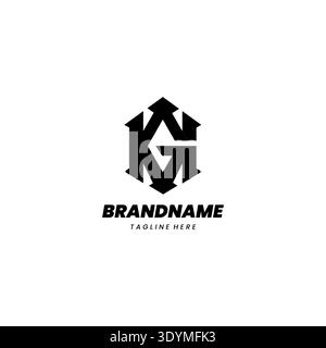 A modern black and white logo featuring the letters HG stylized within a hexagonal shape, representing a brand or company. Stock Vector