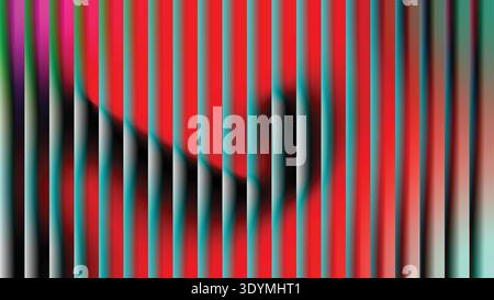 Vibrant Vertical Stripes with Distorted Human Figure in Red and Blue Anaglyph Overlay Background -Background Stock Vector