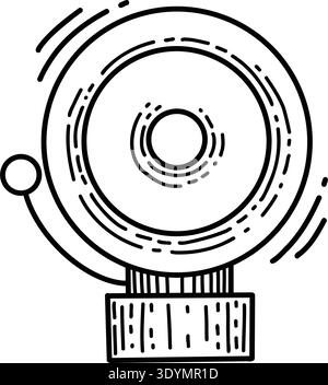 Fire department Siren sign. Siren loudly rings, signaling fire emergency. Hatching drawing. Vector Icon illustration. Stock Vector