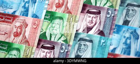 Jordanian Dinar currency money bills. JOD currency banknotes in bunch with different denomination close up Stock Photo