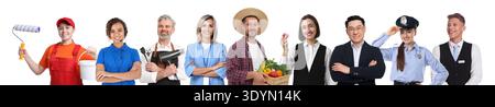 Men and women of different professions on white background. Collection of portraits Stock Photo