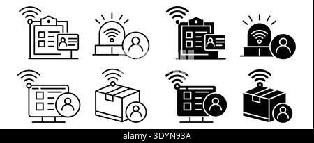 This collection of icons showcases various aspects of remote data management and wireless communication, ideal for representing technology themes. Stock Vector