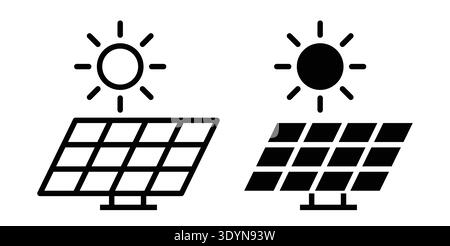 This image features solar energy icons depicting sunlight on photovoltaic panels. The design illustrates clean energy concepts, ideal for environmenta Stock Vector