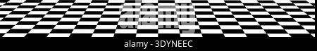 Checkerboard part in perspective. Checkered tiled floor at an angle. Sloped checker board with black and white squares pattern isolated on white Stock Vector