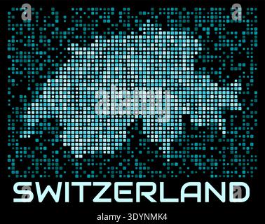 Switzerland digital dotted map. Shape of the country in cyan color palette on dark background. Futuristic Switzerland map design. Vector illustration. Stock Vector