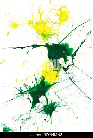 green and yellow paint splash on white background Stock Photo