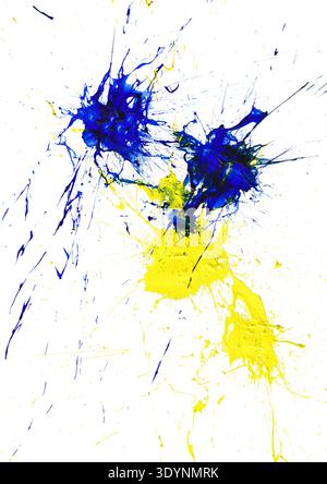 blue and yellow paint splash on white background Stock Photo