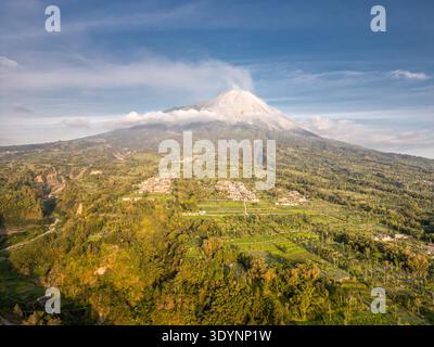 Panoramic Aerial Landscape of Mount Merapi Volcano at sunset ...