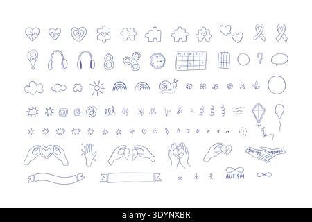 Hand drawn icon vector set neurodiversity support Stock Vector