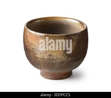 Empty traditional Japanese Bizen ware ceramic sake cup isolated on white background Stock Photo