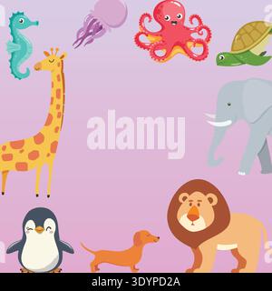 Animal frame for sheet cover. Flat style vector illustration Stock Vector