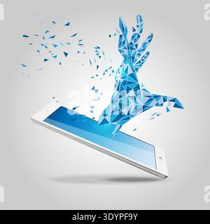 graphic of technological hand and gadget Stock Vector